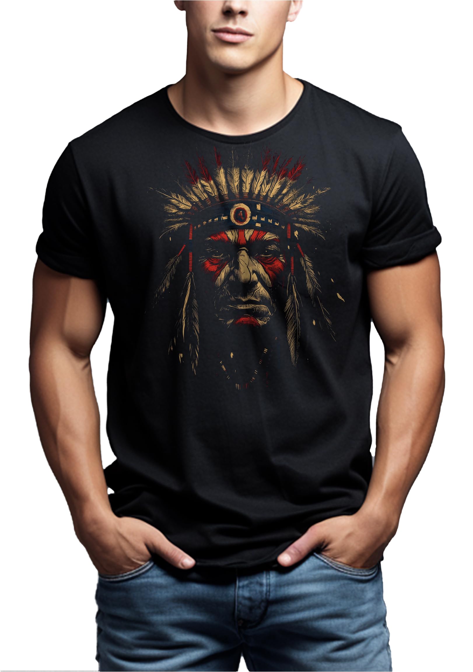 Makaya T-Shirt Uomo L Motivo Indiani Guerriero Cotone