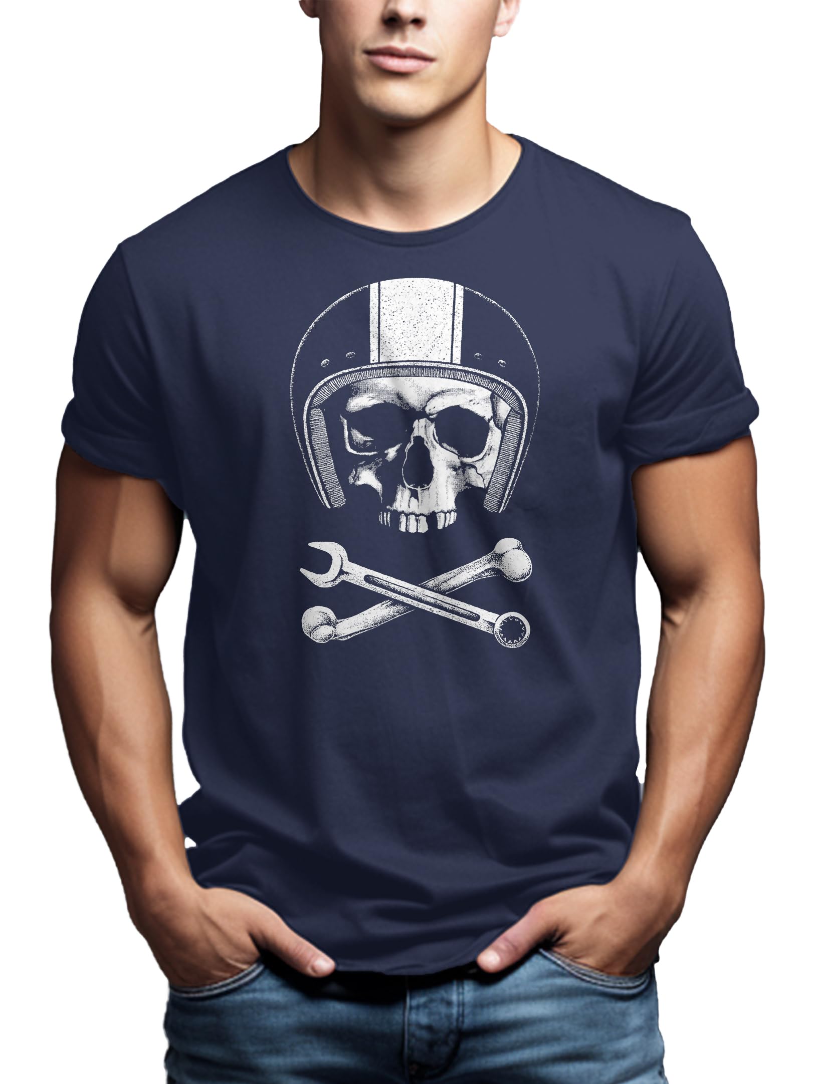 MAKAYA T-Shirt Uomo Casco Teschio Maglietta XXL 100% Cotone