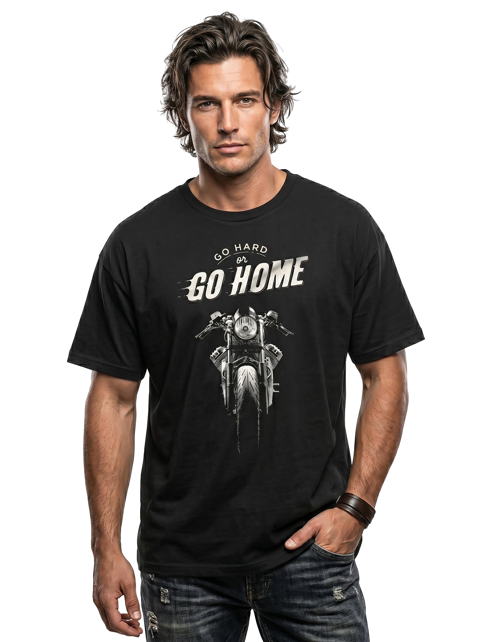 Makaya Moto T-Shirt Uomo biker vintage cotone blu