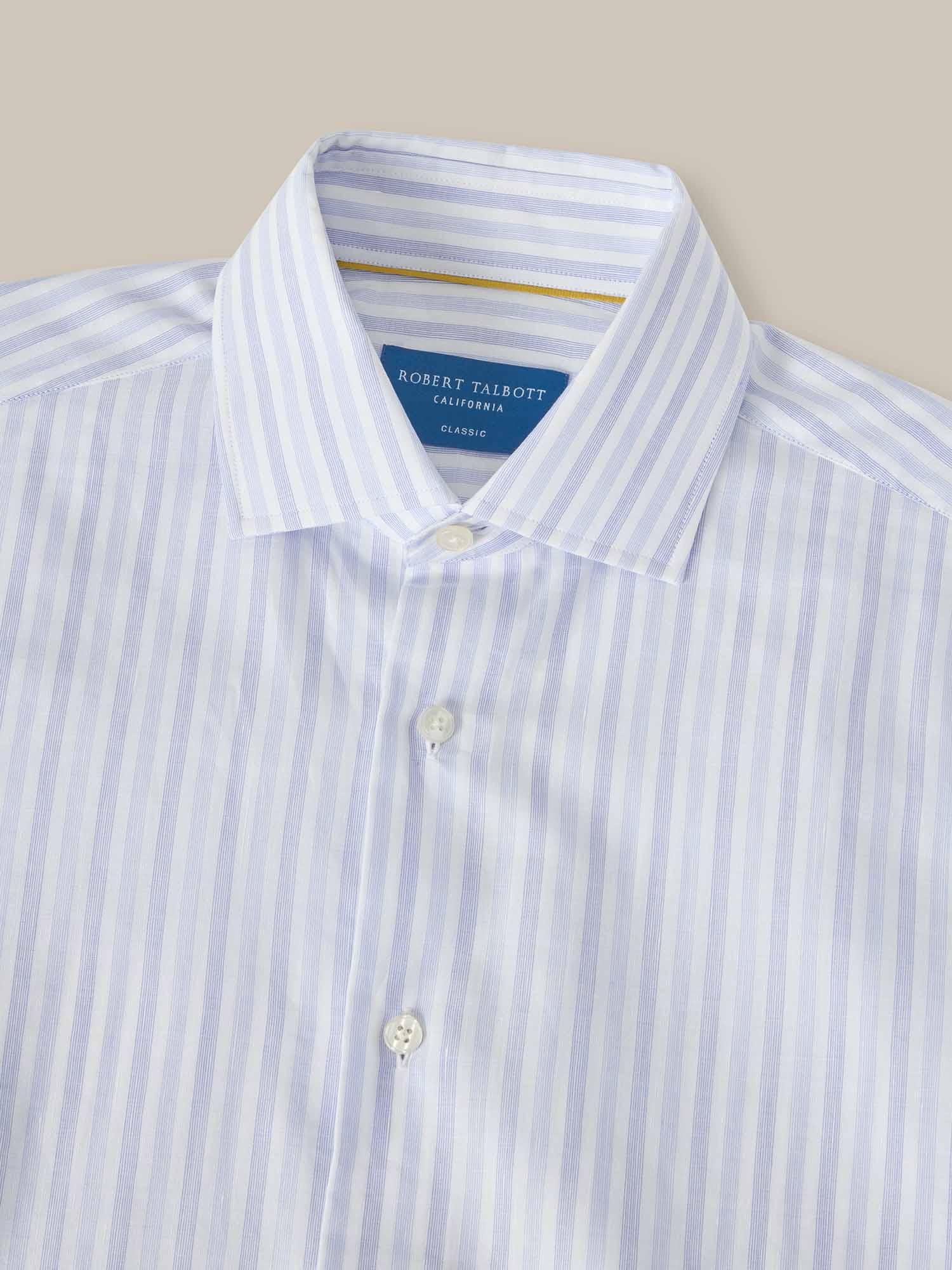 Robert Talbott Reynolds Camicia Uomo Cotone Lino Righe Blu