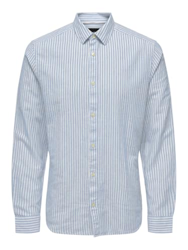 ONLY & SONS Onscaiden Camicia Lino Rigata Uomo S Blu