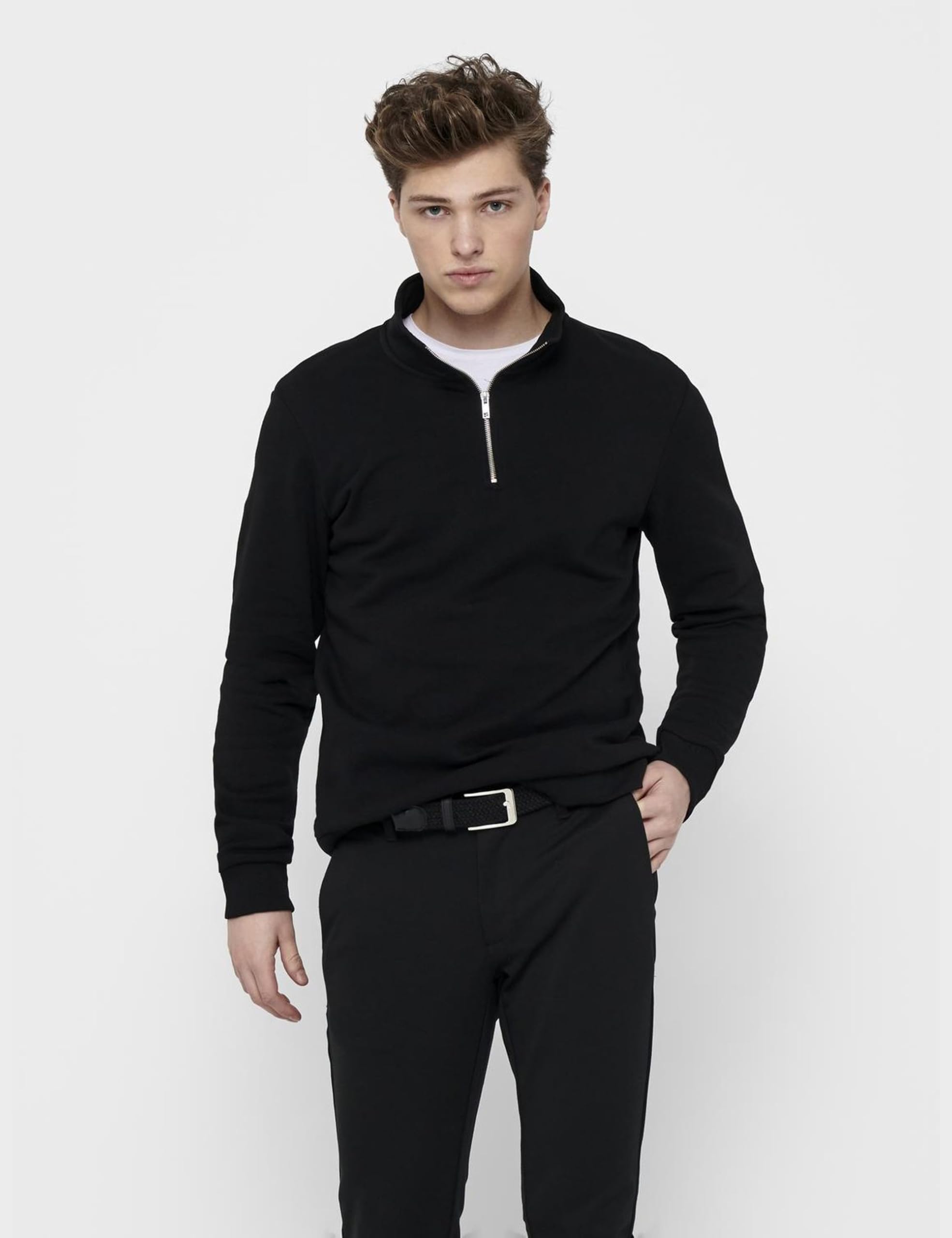 Only & Sons Onsceres felpa uomo mezza zip L nera