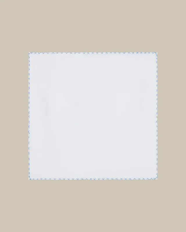 Robert Talbott Carlton pochette uomo bianco azzurro lino
