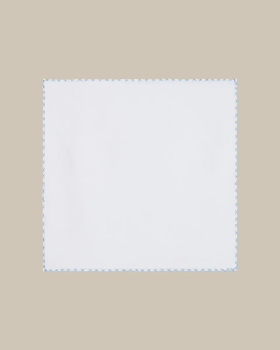 Robert Talbott Carlton pochette uomo bianco azzurro lino