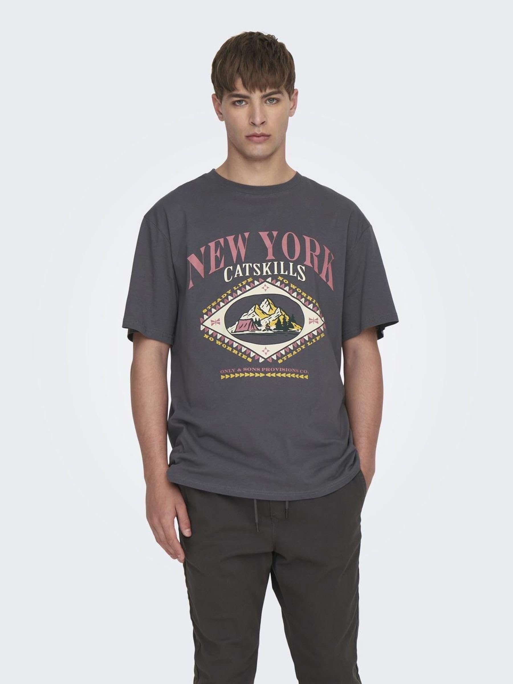Only & Sons T-Shirt Uomo S Gessato Grigio Cotone