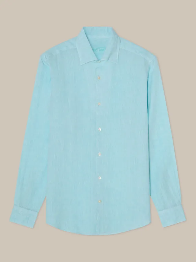 Robert Talbott Morgan Linen camicia lino aqua