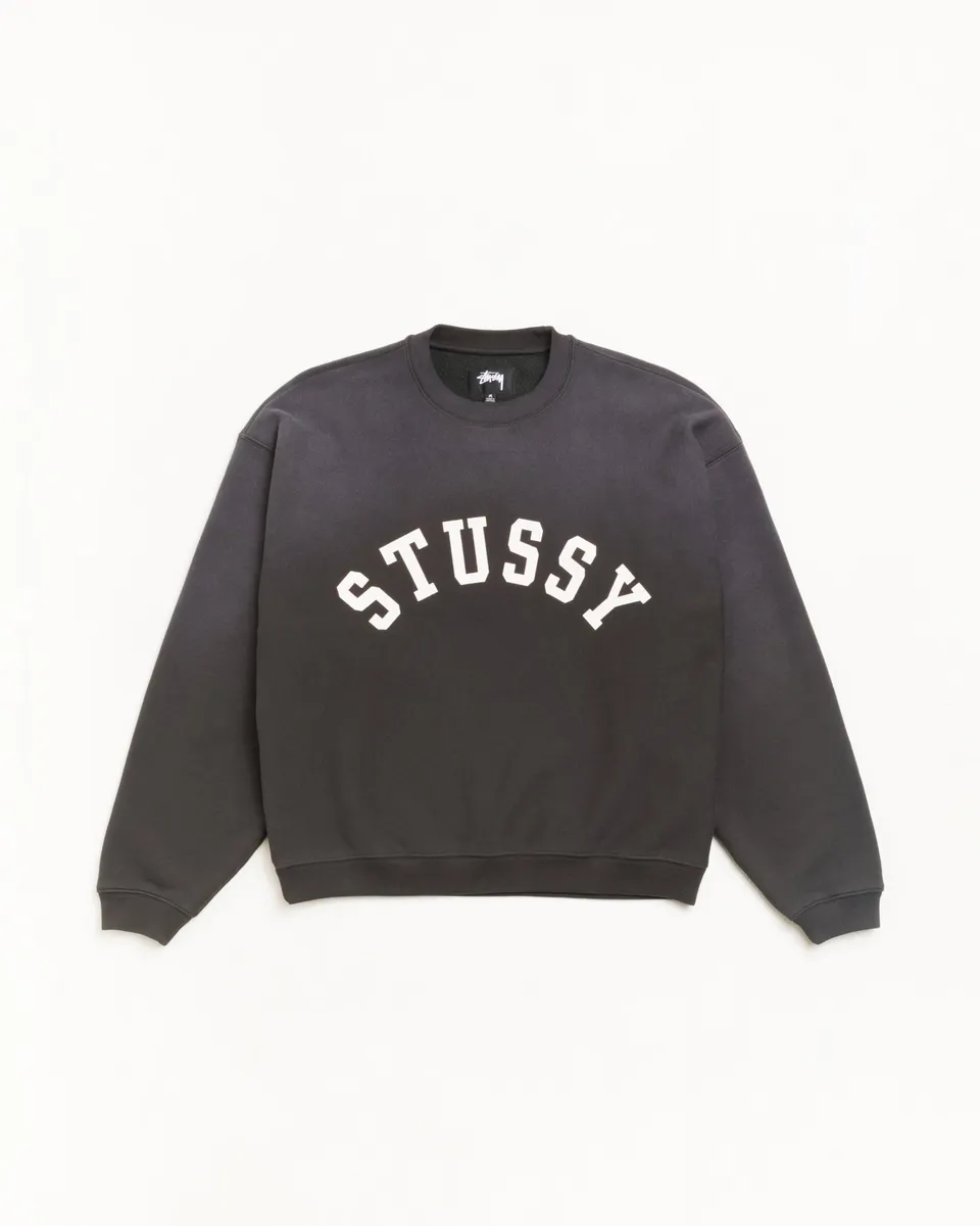 Stussy Felpa Girocollo Oversize Black Effetto Sbiadito