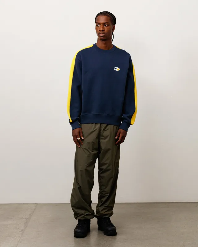 Stussy Paneled Stripe Crew felpa navy cotone pesante