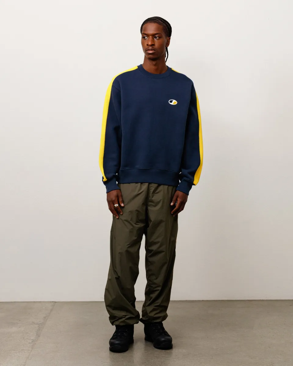Stussy Paneled Stripe Crew felpa navy cotone pesante