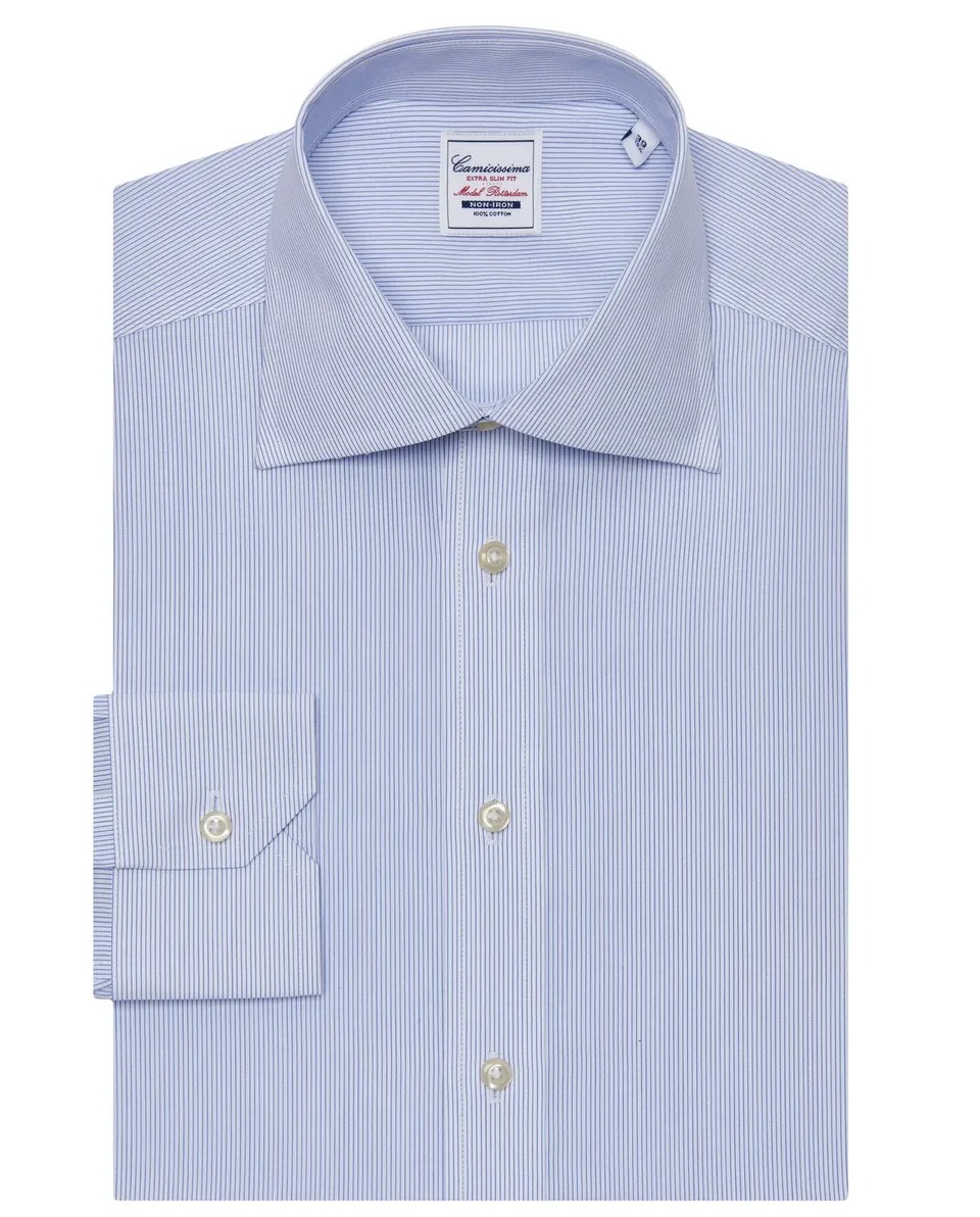 Camicissima Non Iron Rotterdam camicia uomo azzurra a righe extra slim