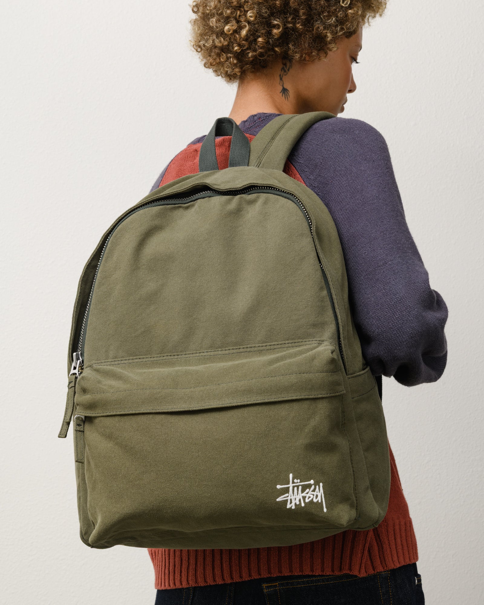 Stussy Canvas Backpack zaino verde cotone laptop 16"