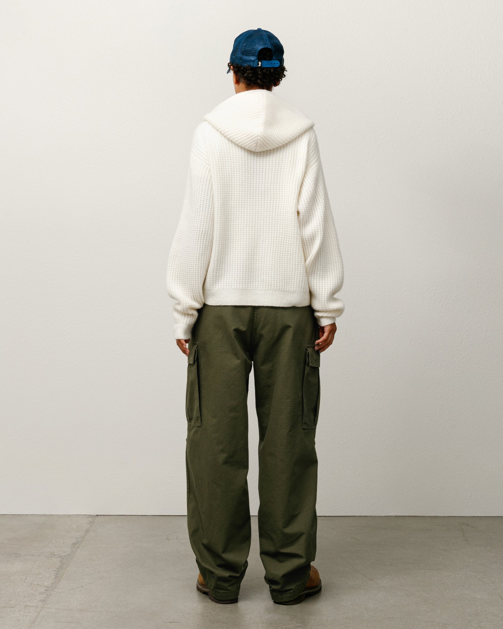 Stussy Waffle Cashmere Zip Hood maglione Ivory cachemire