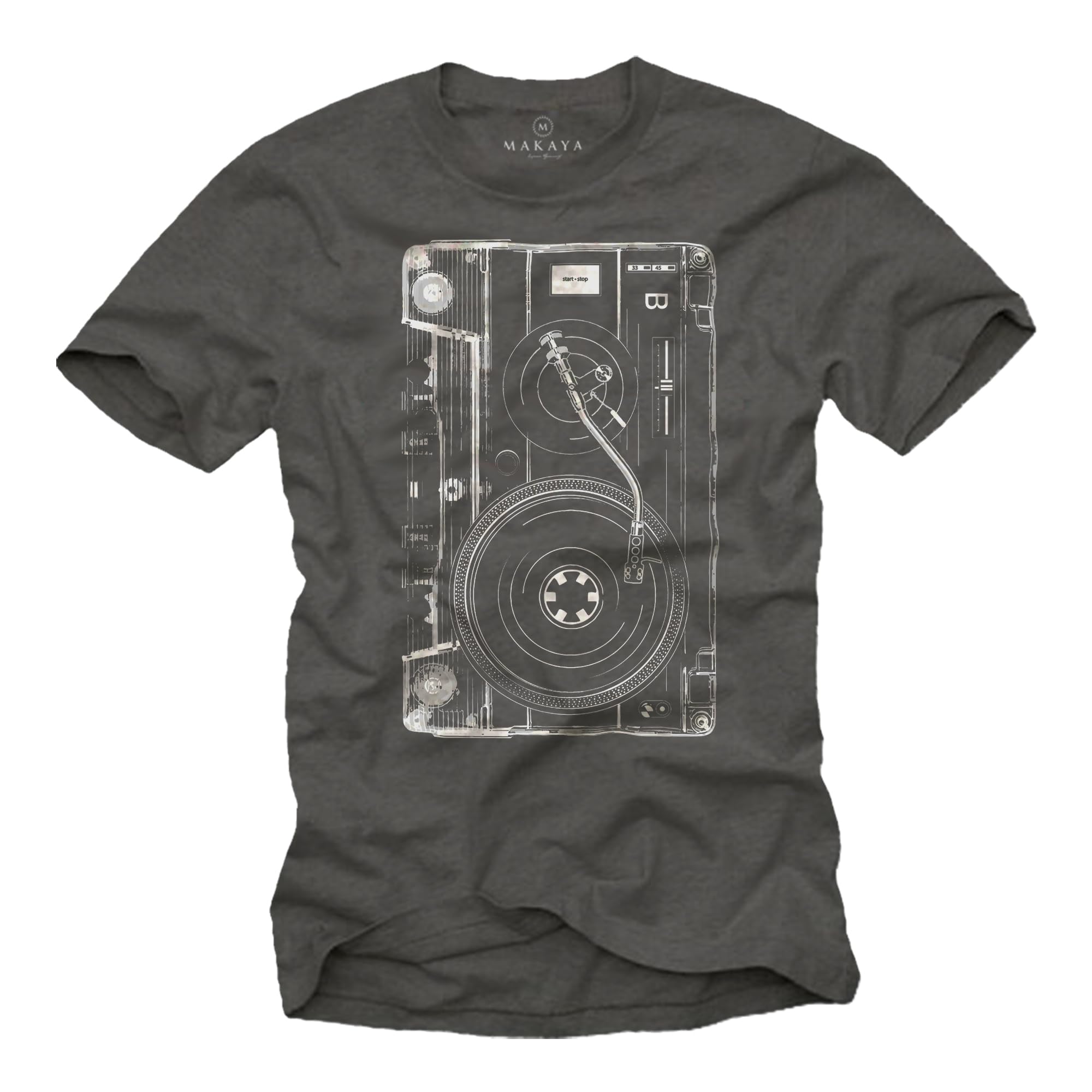 MAKAYA DJ Retro Tape T-Shirt Uomo 100% Cotone