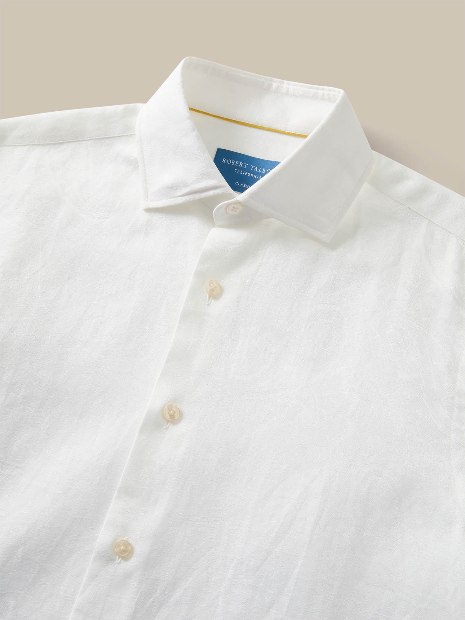 Robert Talbott Reynolds Paisley camicia uomo cotone lino bianca