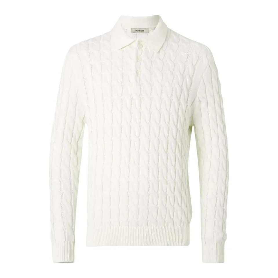 ONLY & SONS Onskicker RLX LS Polo Maglia Bianco Antico L