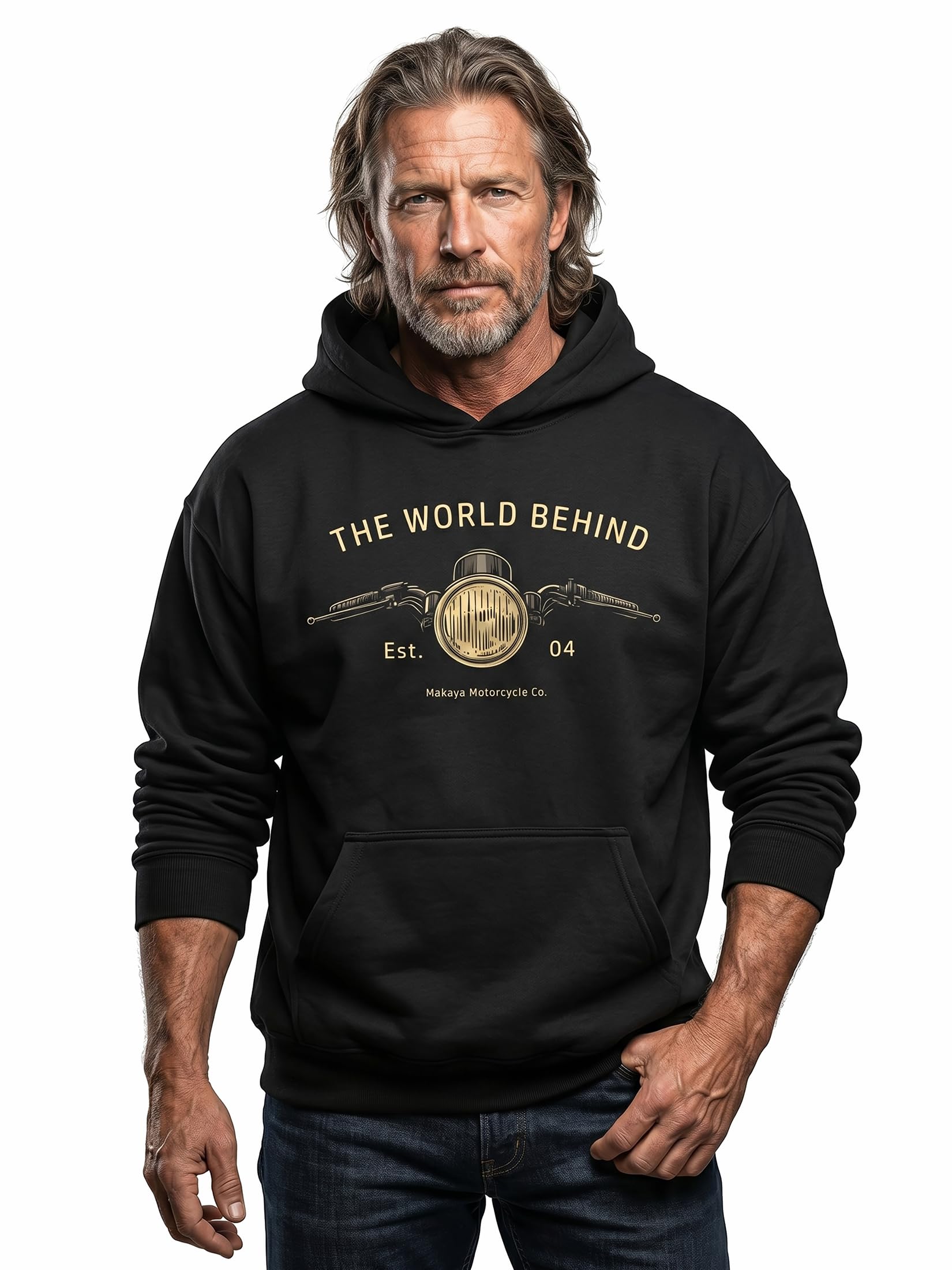 MAKAYA Felpa con Cappuccio Uomo Biker Cafe Racer hoodie M