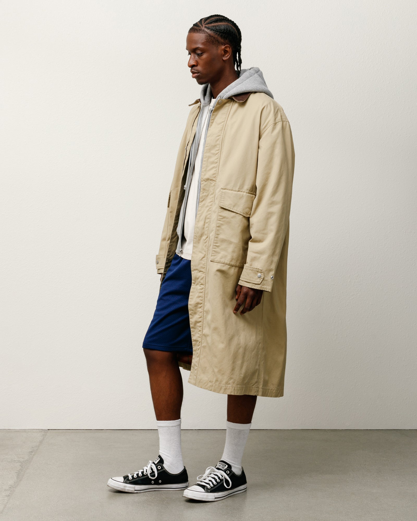 Stussy Duster Coat spolverino kaki 100% cotone