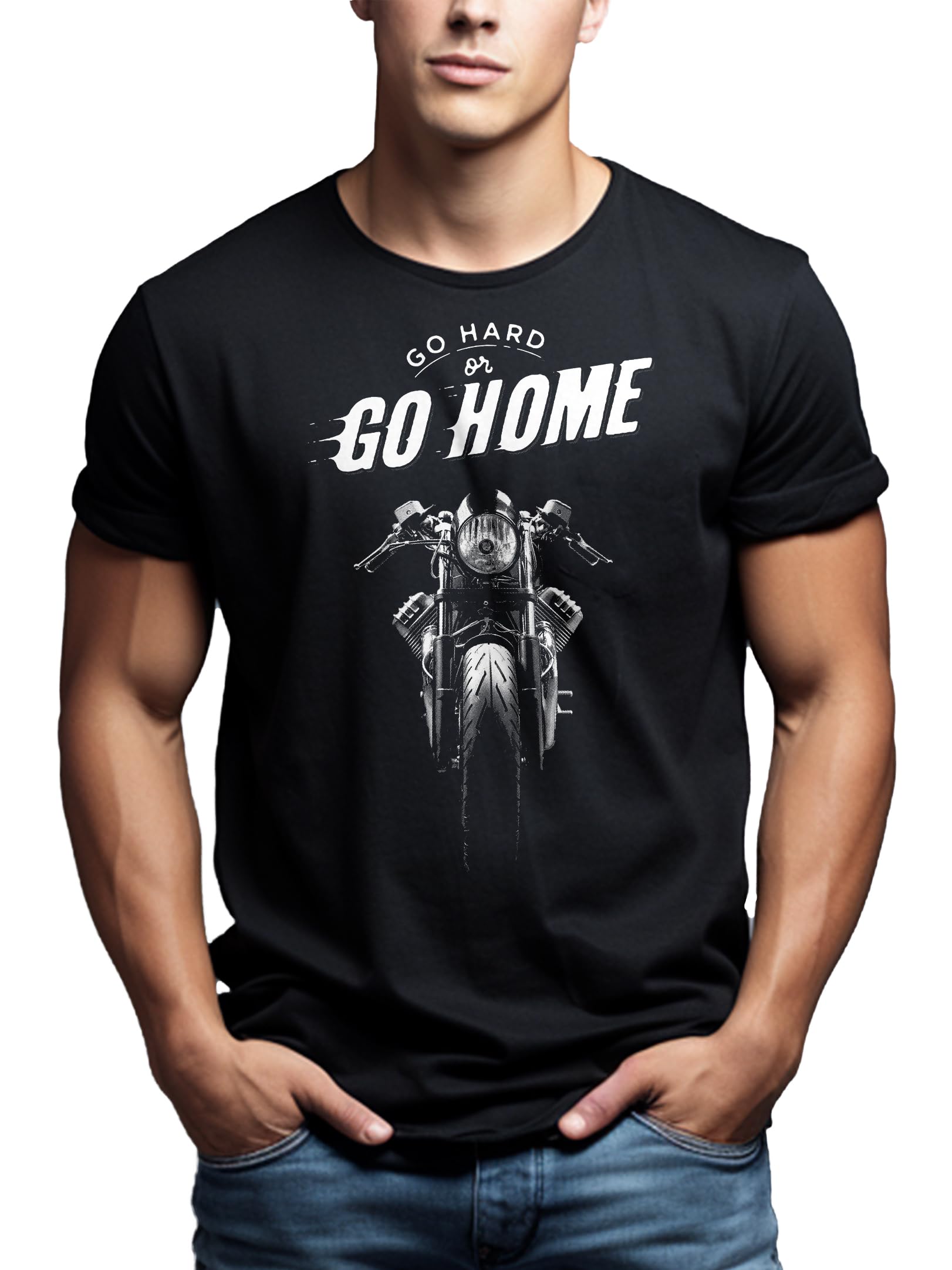 Makaya Moto T-Shirt Uomo biker vintage cotone blu