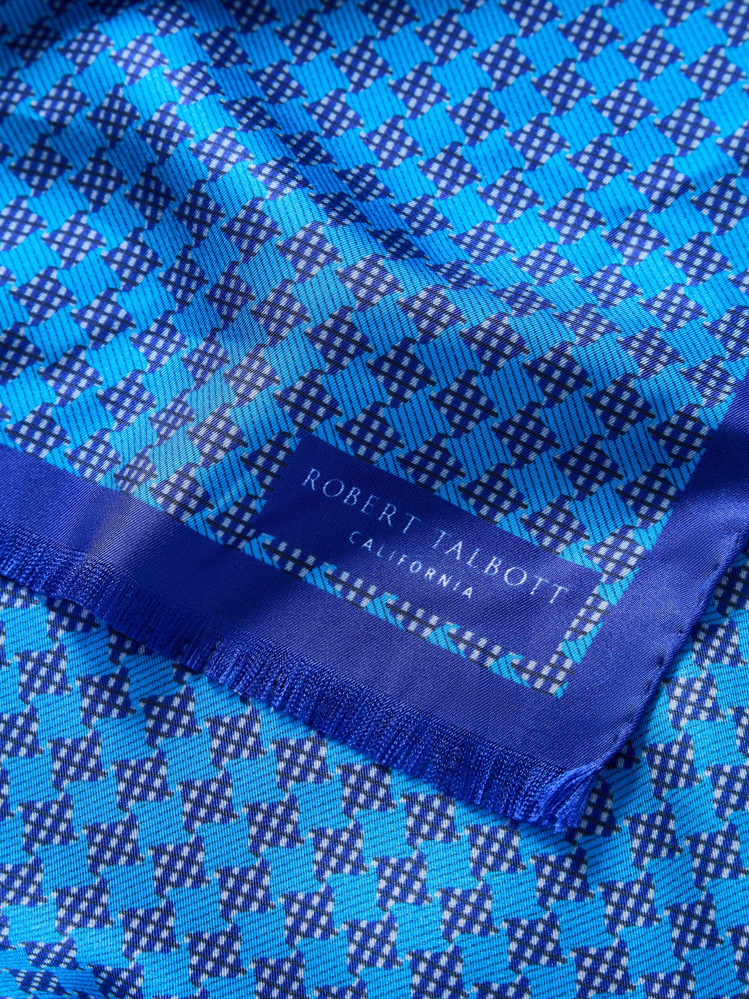 Robert Talbott Niven Sciarpa Seta Blu Pied de Poule
