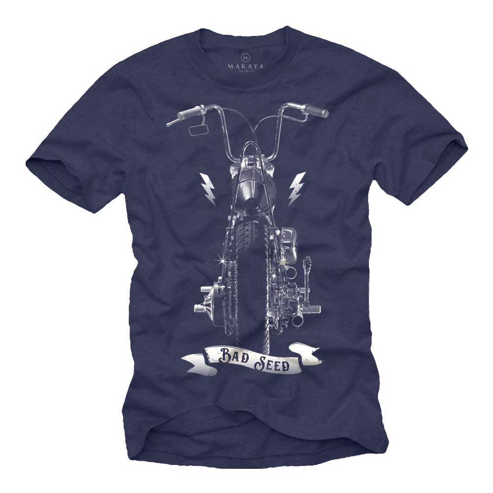 MAKAYA T-Shirt Uomo Chopper Moto Maglietta Cotone Nero