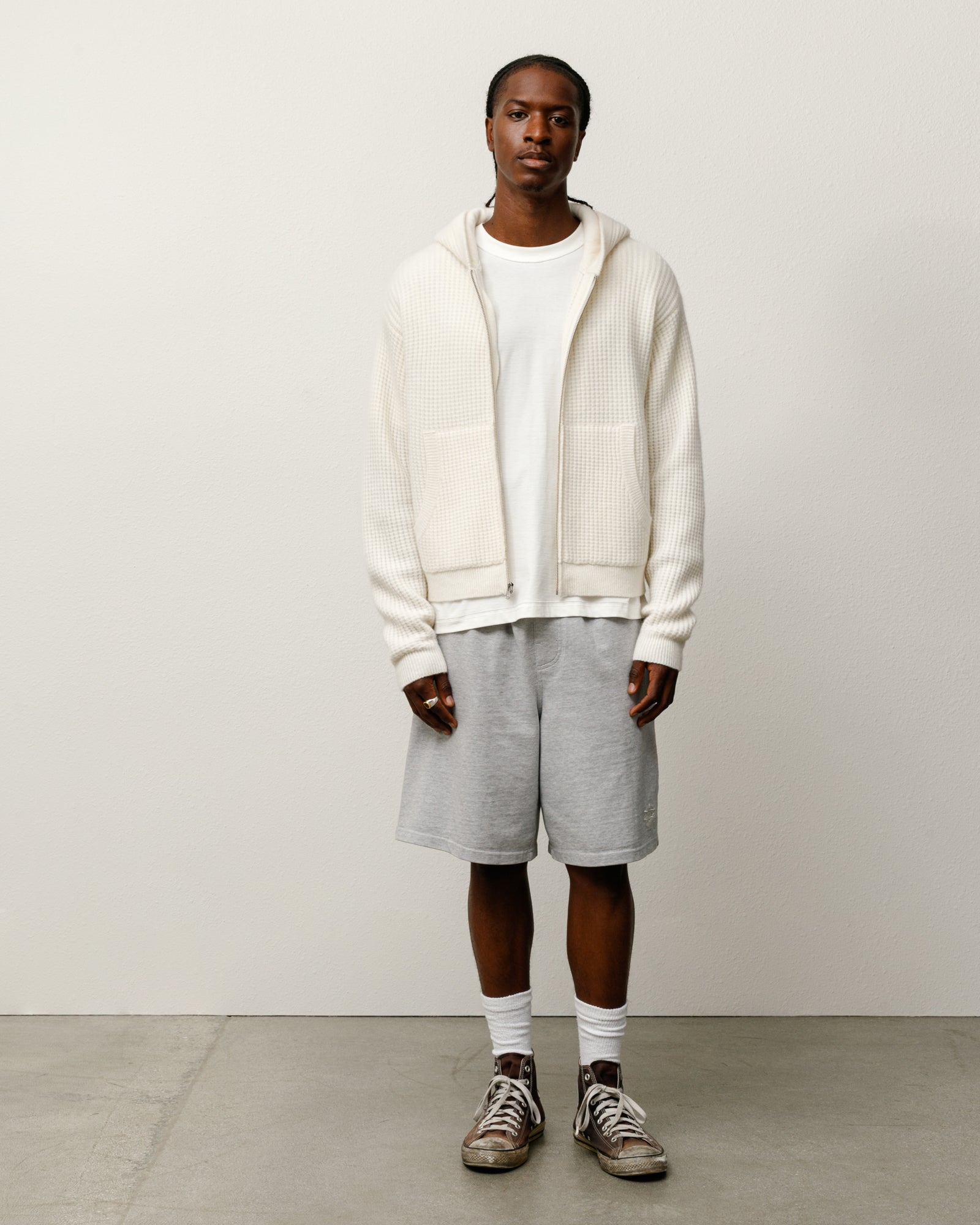 Stussy Waffle Cashmere Zip Hood maglione Ivory cachemire