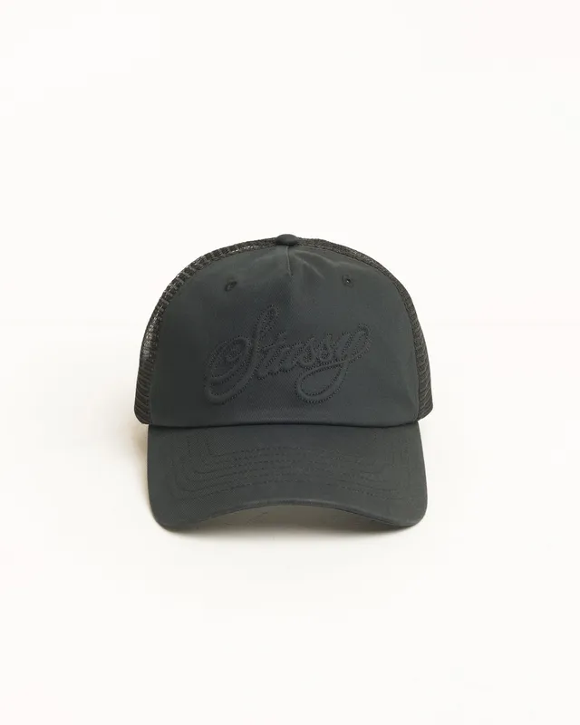 Stussy Cursive Stitch Trucker cappello nero cotone