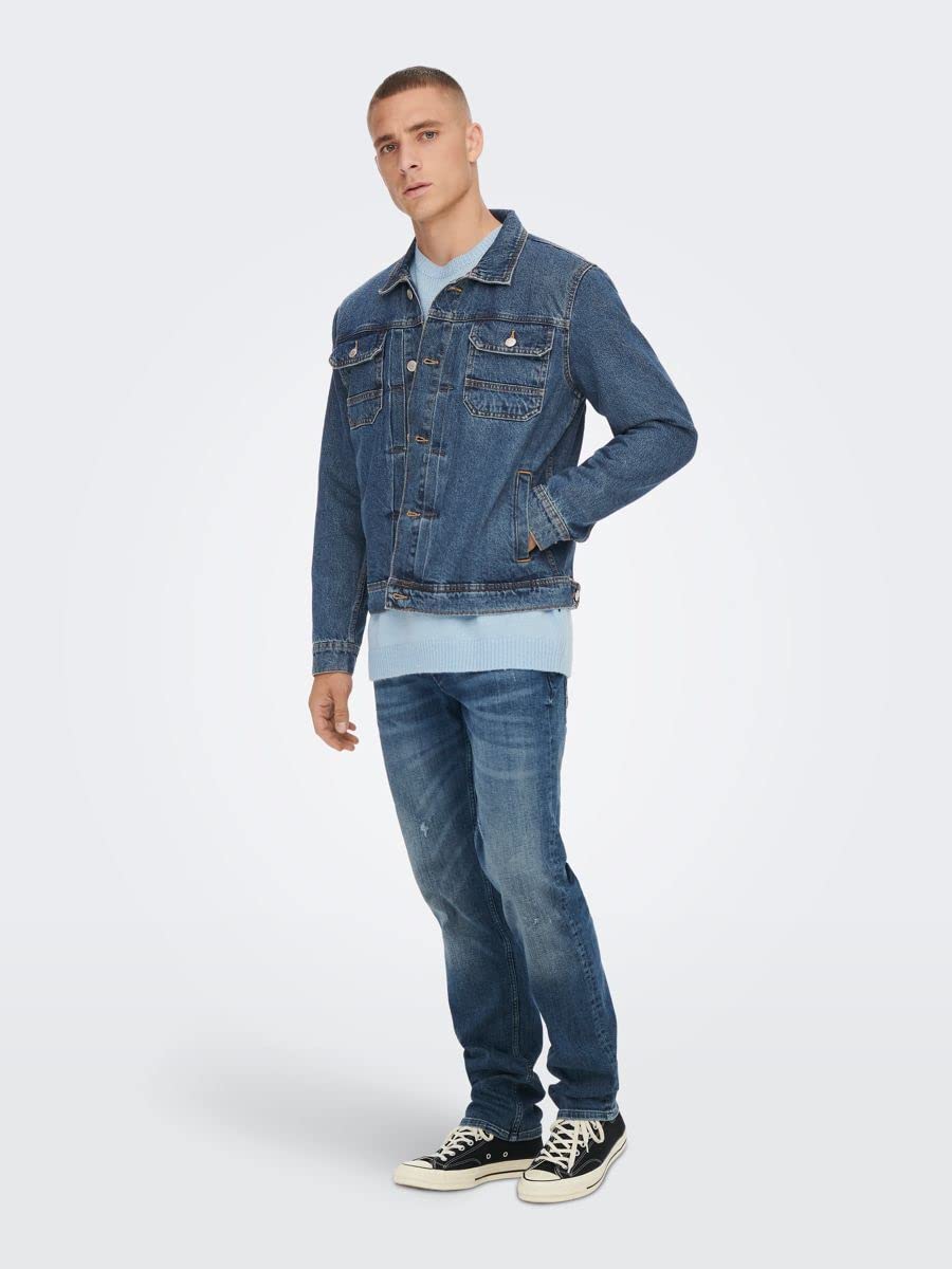 ONLY & SONS Giacca Uomo Denim Jeans Bottoni Blu