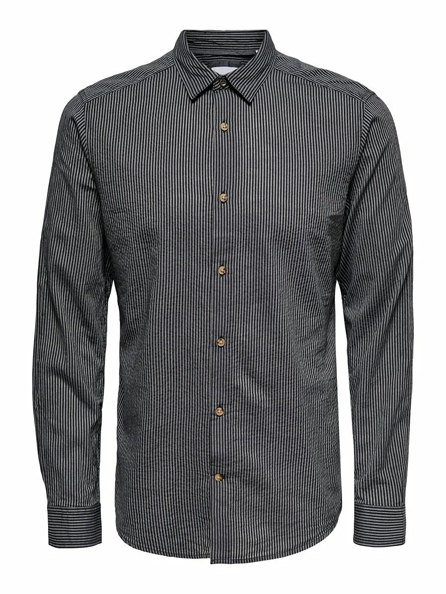 ONLY & SONS Camicia Uomo Rigata Navy Scuro L Slim Fit
