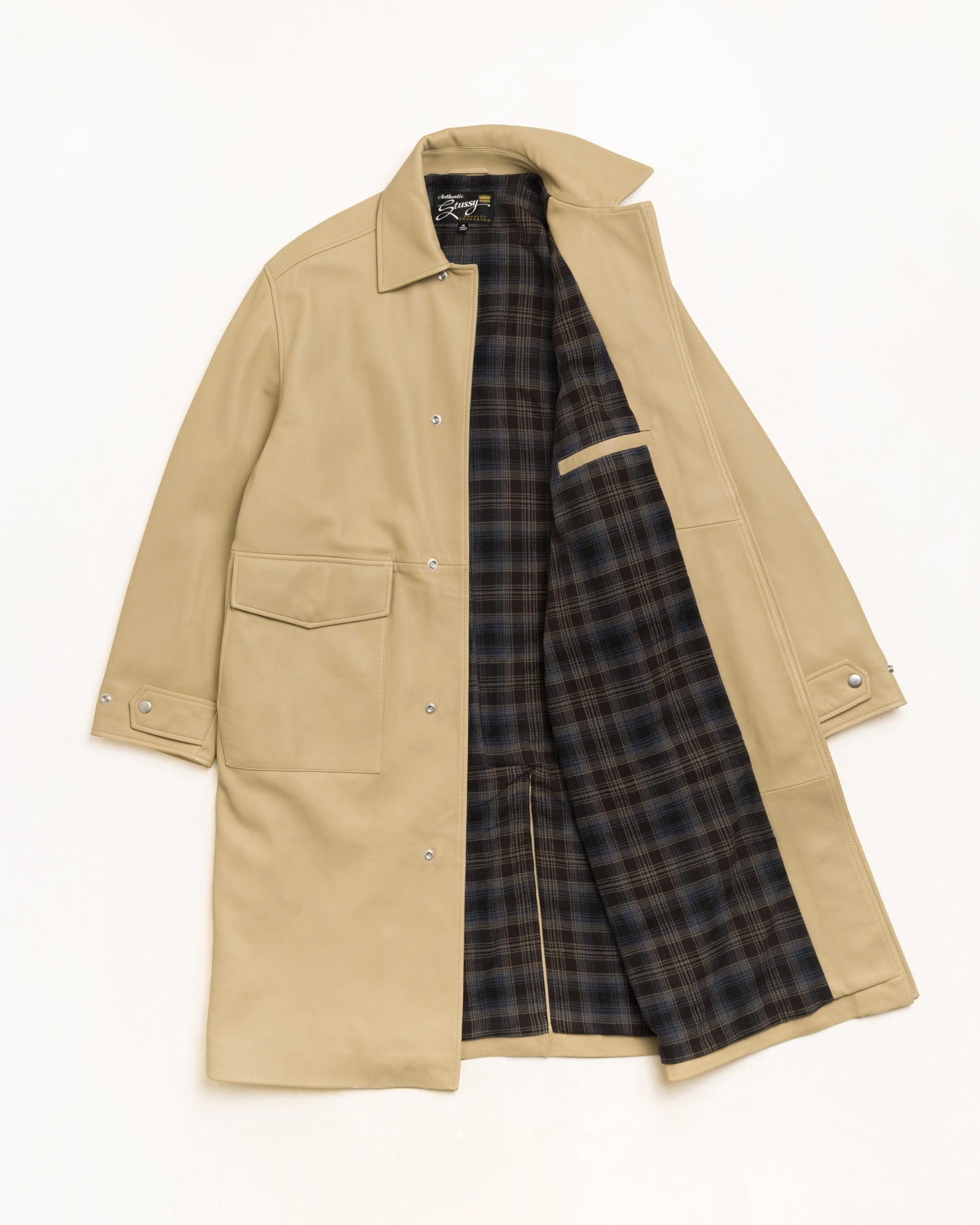 Stussy Spolverino in pelle cappotto sand pelle