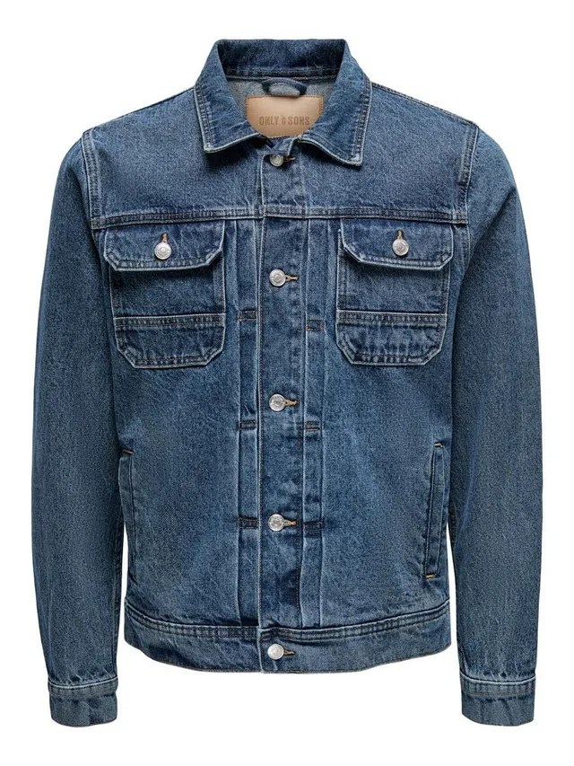 ONLY & SONS Giacca Uomo Denim Jeans Bottoni Blu