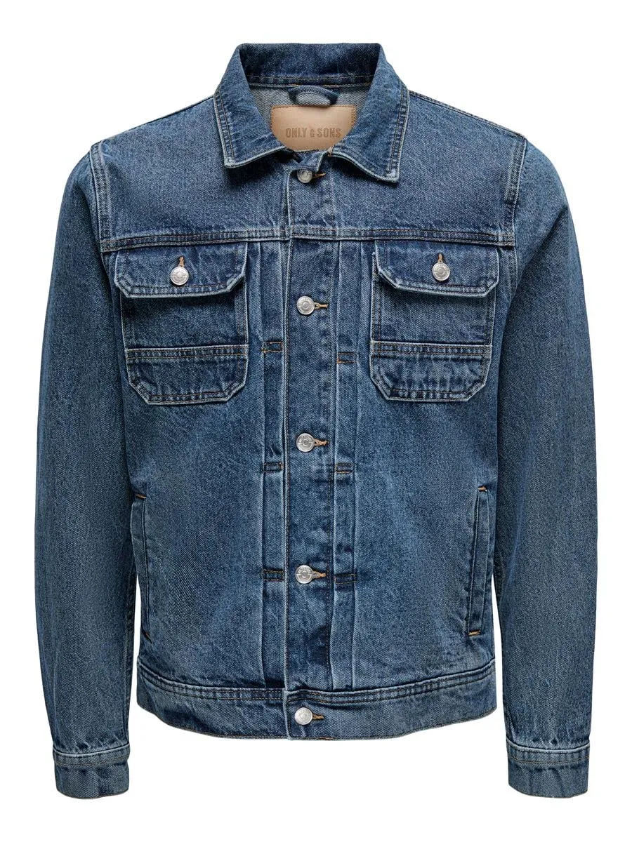ONLY & SONS Giacca Uomo Denim Jeans Bottoni Blu