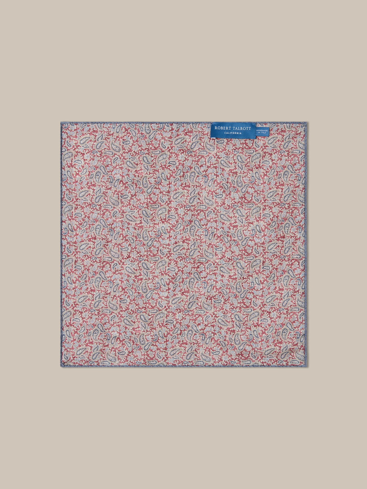 Robert Talbott Colton pochette seta rossa reversibile paisley