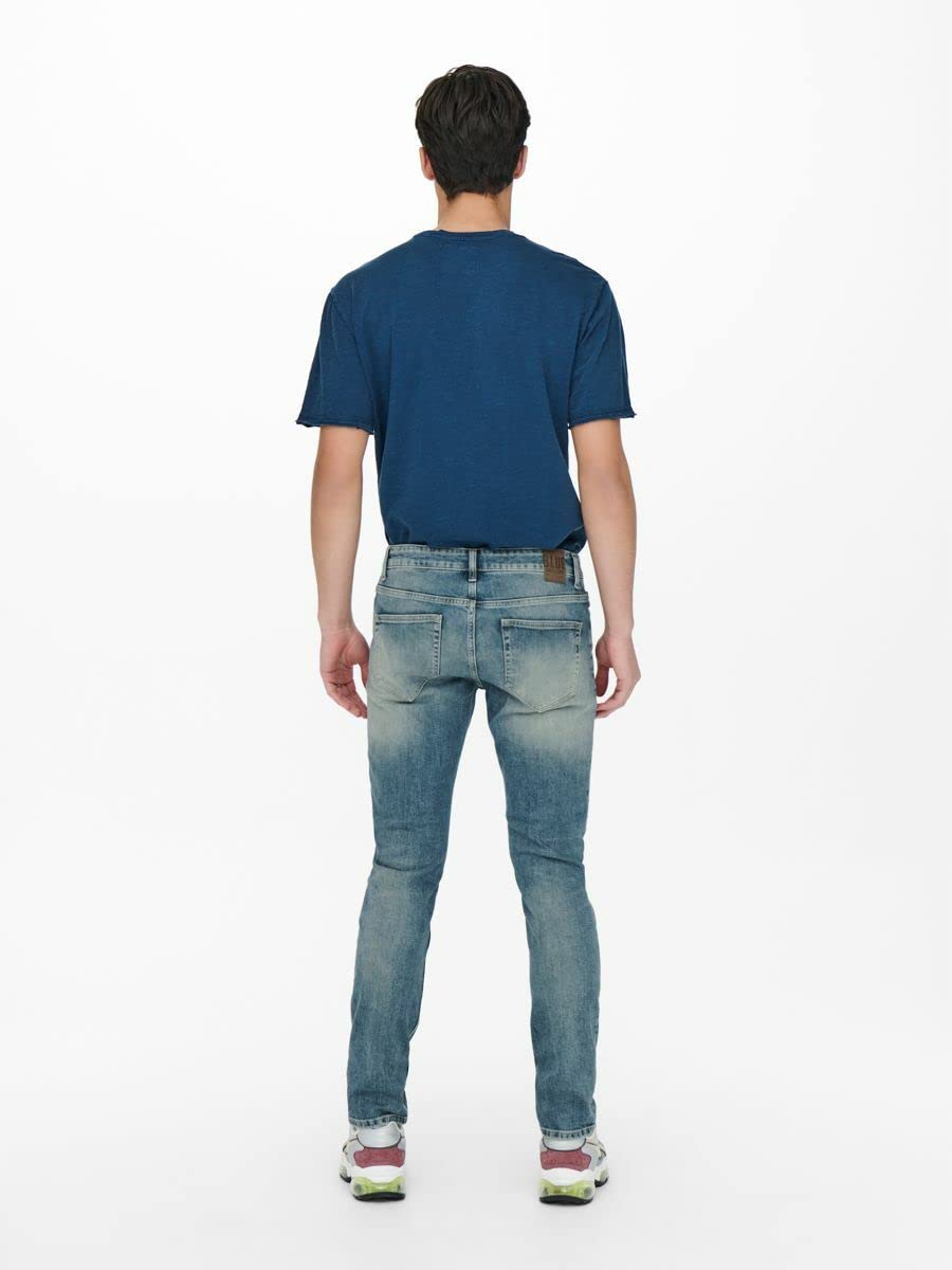 ONLY & SONS Jeans Slim Fit Uomo Strappati Blu Taglia 28