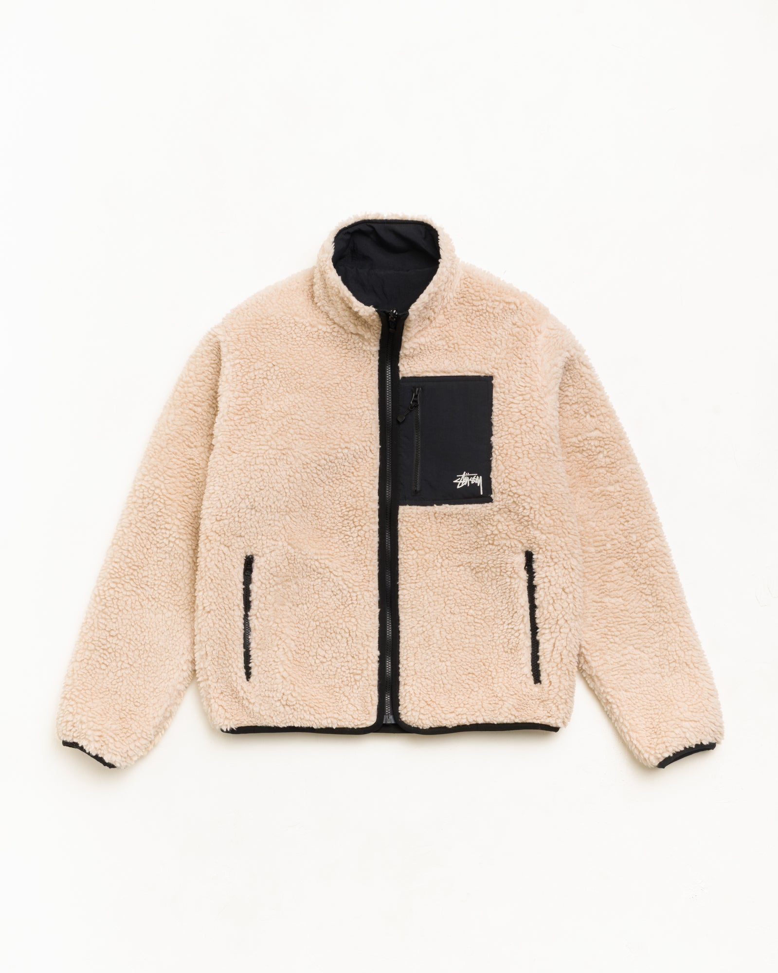 Stussy Sherpa Reversible giacca beige doppia faccia