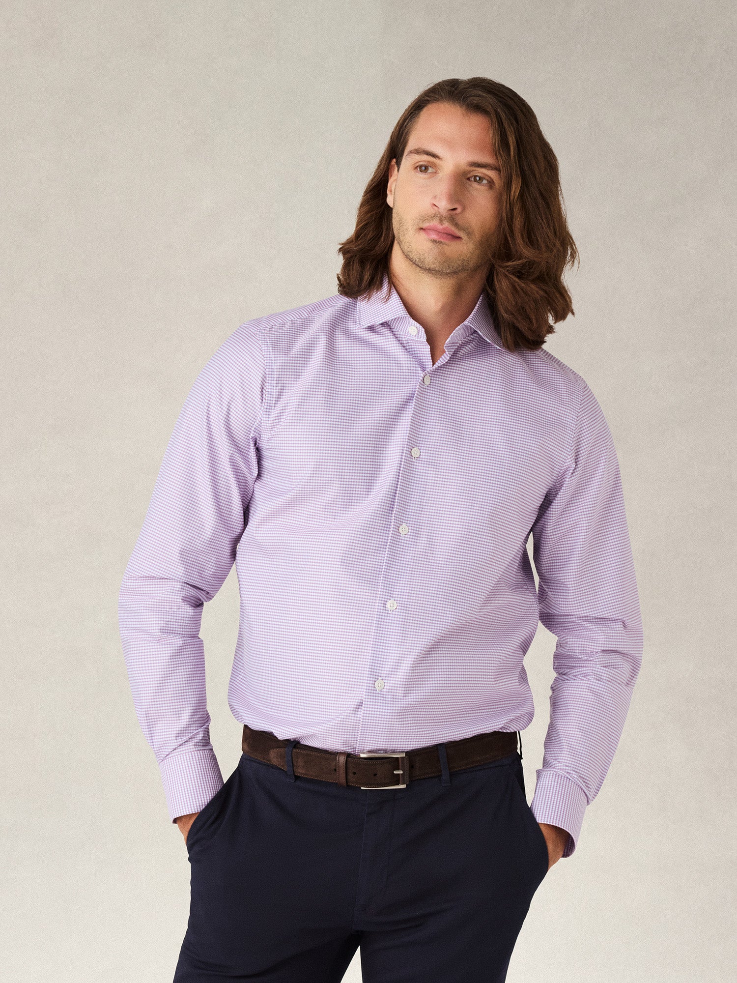 Robert Talbott Reynolds Check Twill Camicia Raspberry Quadri