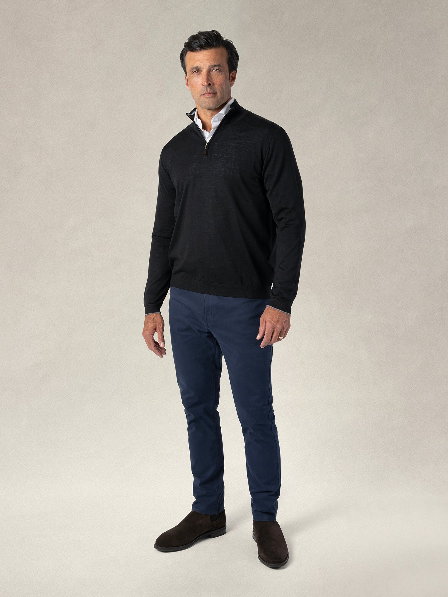 Robert Talbott Eastwood Maglione Merino Nero Mezza Zip