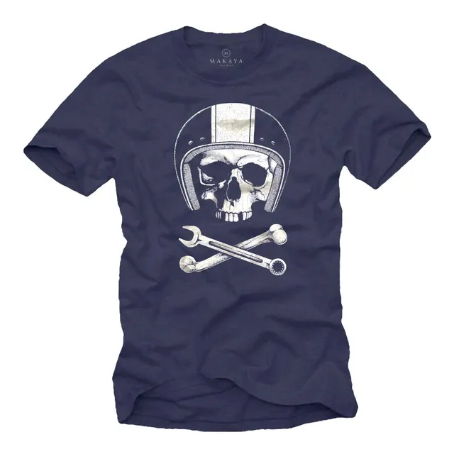 MAKAYA T-Shirt Uomo Casco Teschio Maglietta XXL 100% Cotone