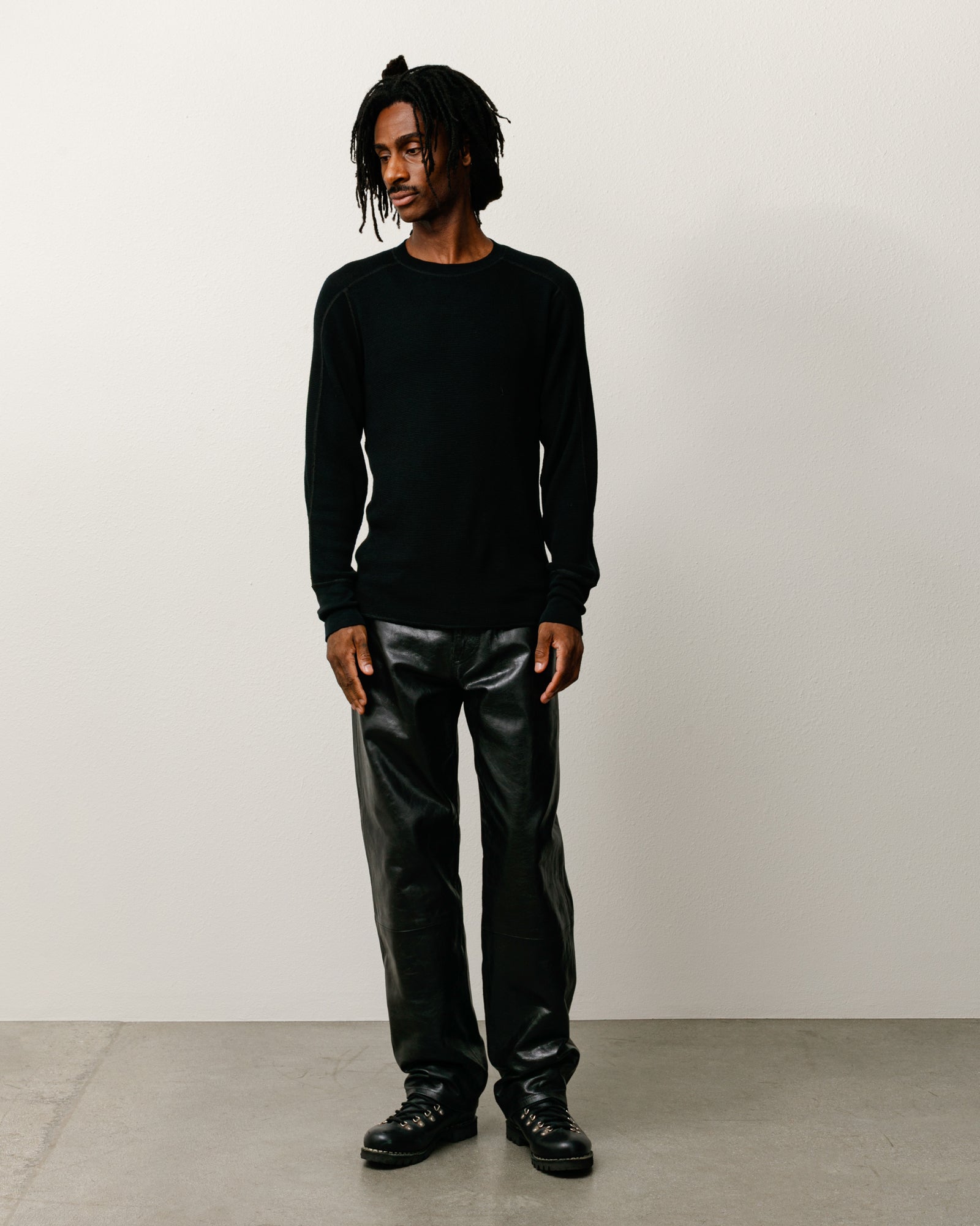 Stussy Wool LS Thermal maglia lana black waffle girocollo