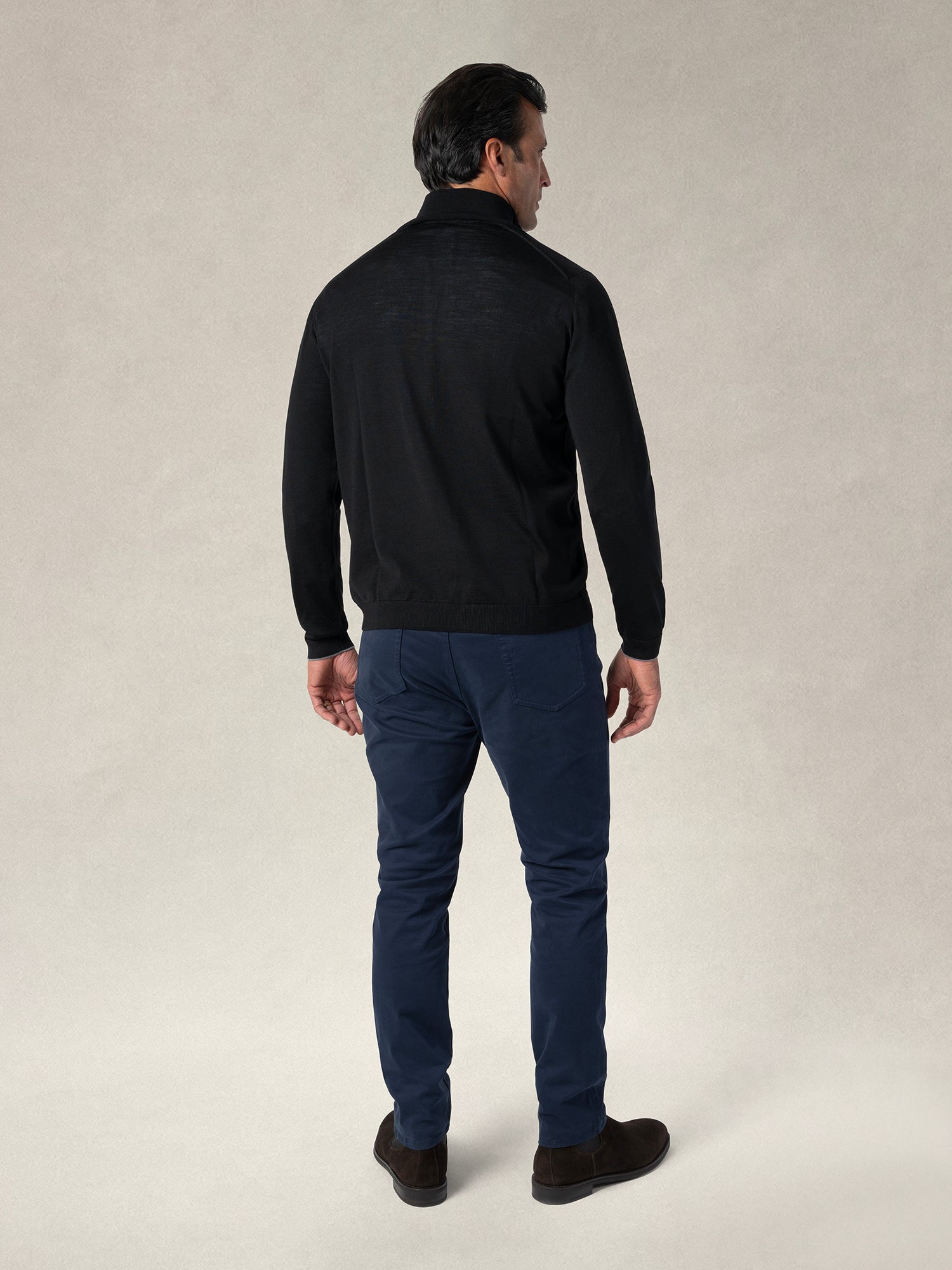 Robert Talbott Eastwood Maglione Merino Nero Mezza Zip