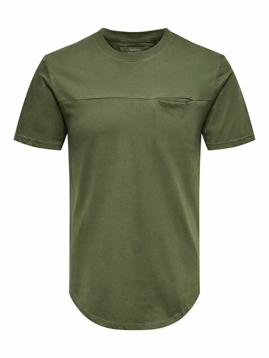 ONLY & SONS Longline T-shirt maglietta olive night M tasca