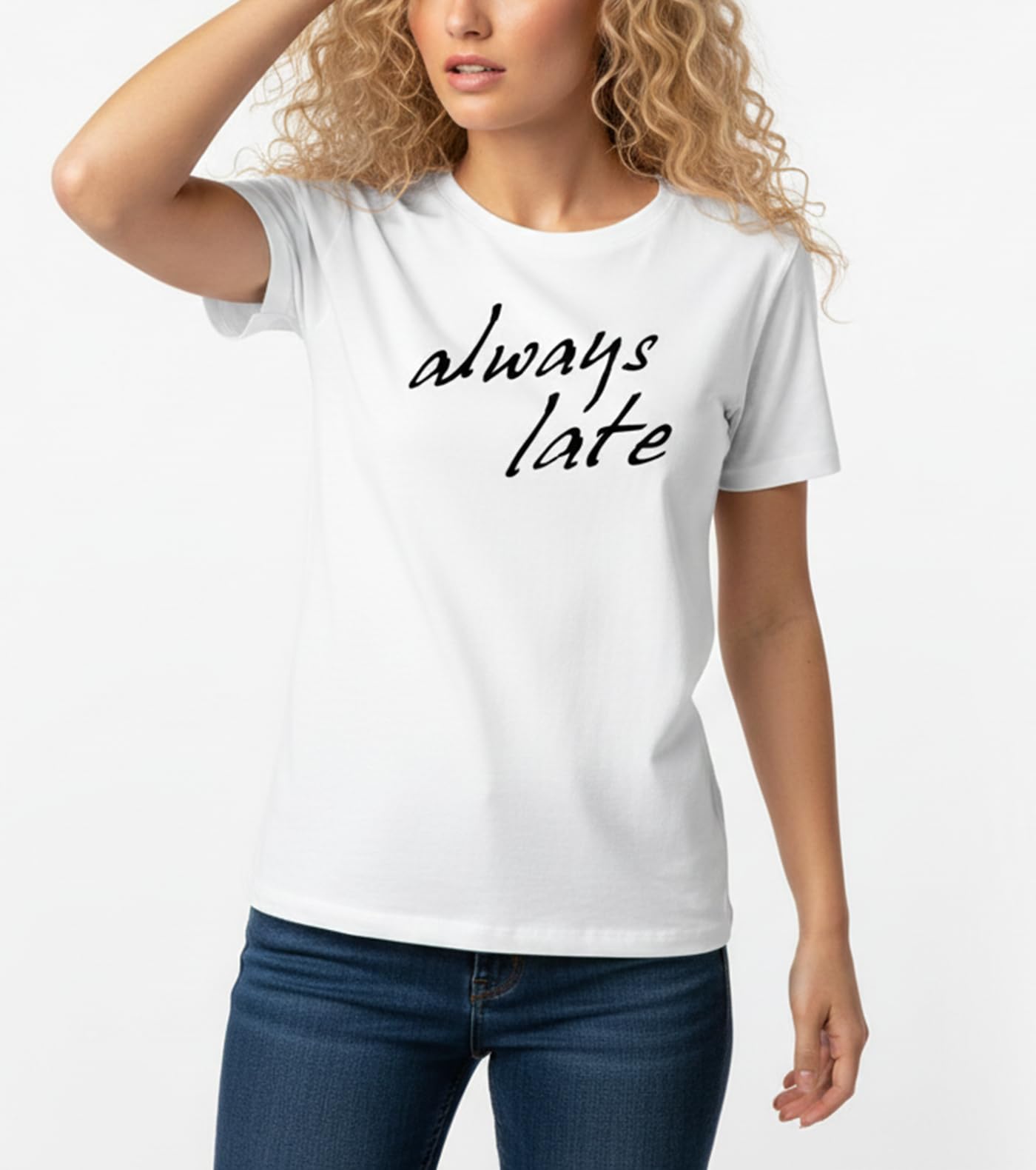 MAKAYA Always Late T-Shirt Donna Cotone Scritta Divertente M
