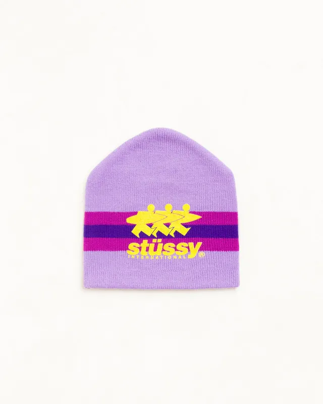 Stussy Stripe Ski Beanie cappello viola jacquard acrilico