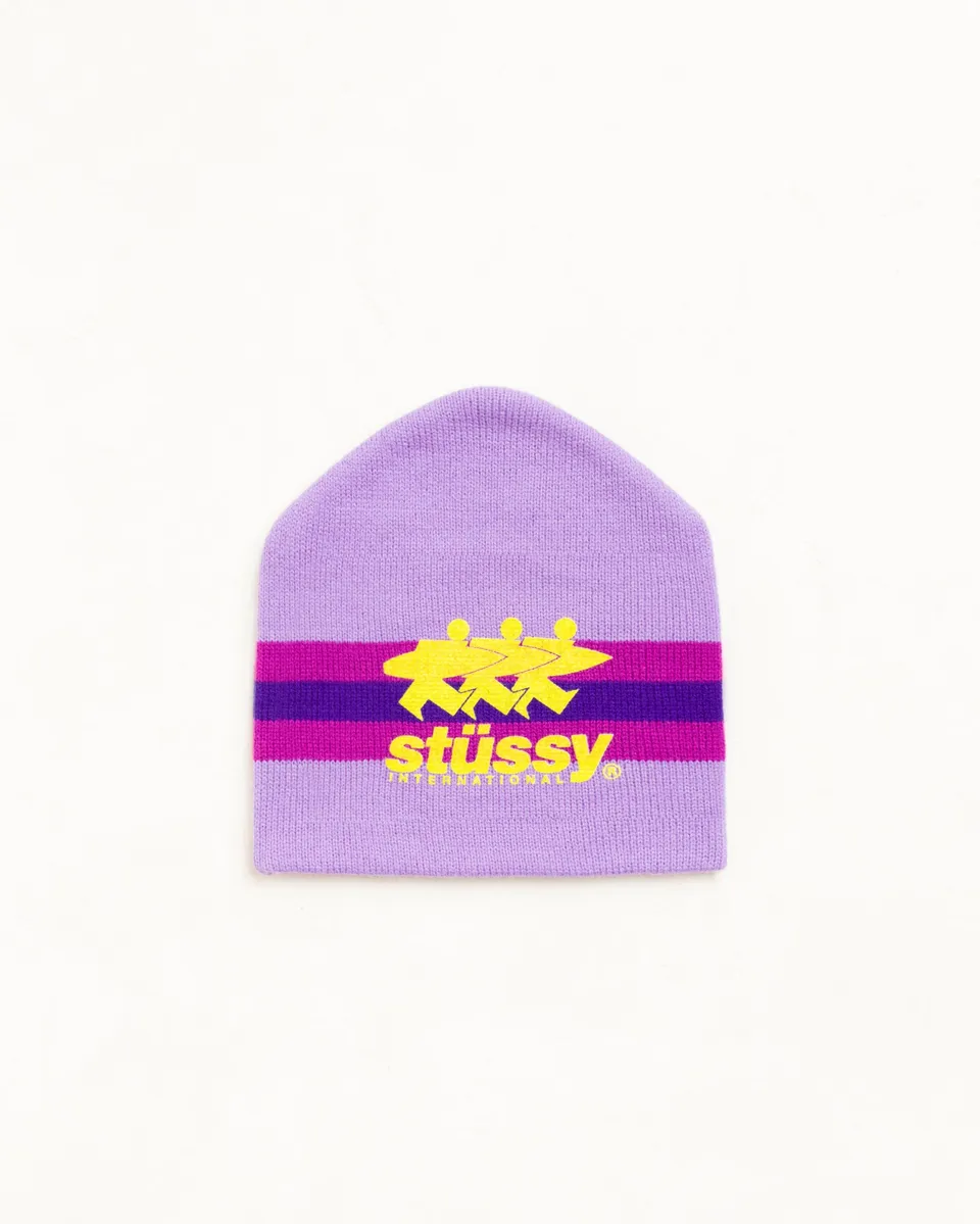 Stussy Stripe Ski Beanie cappello viola jacquard acrilico