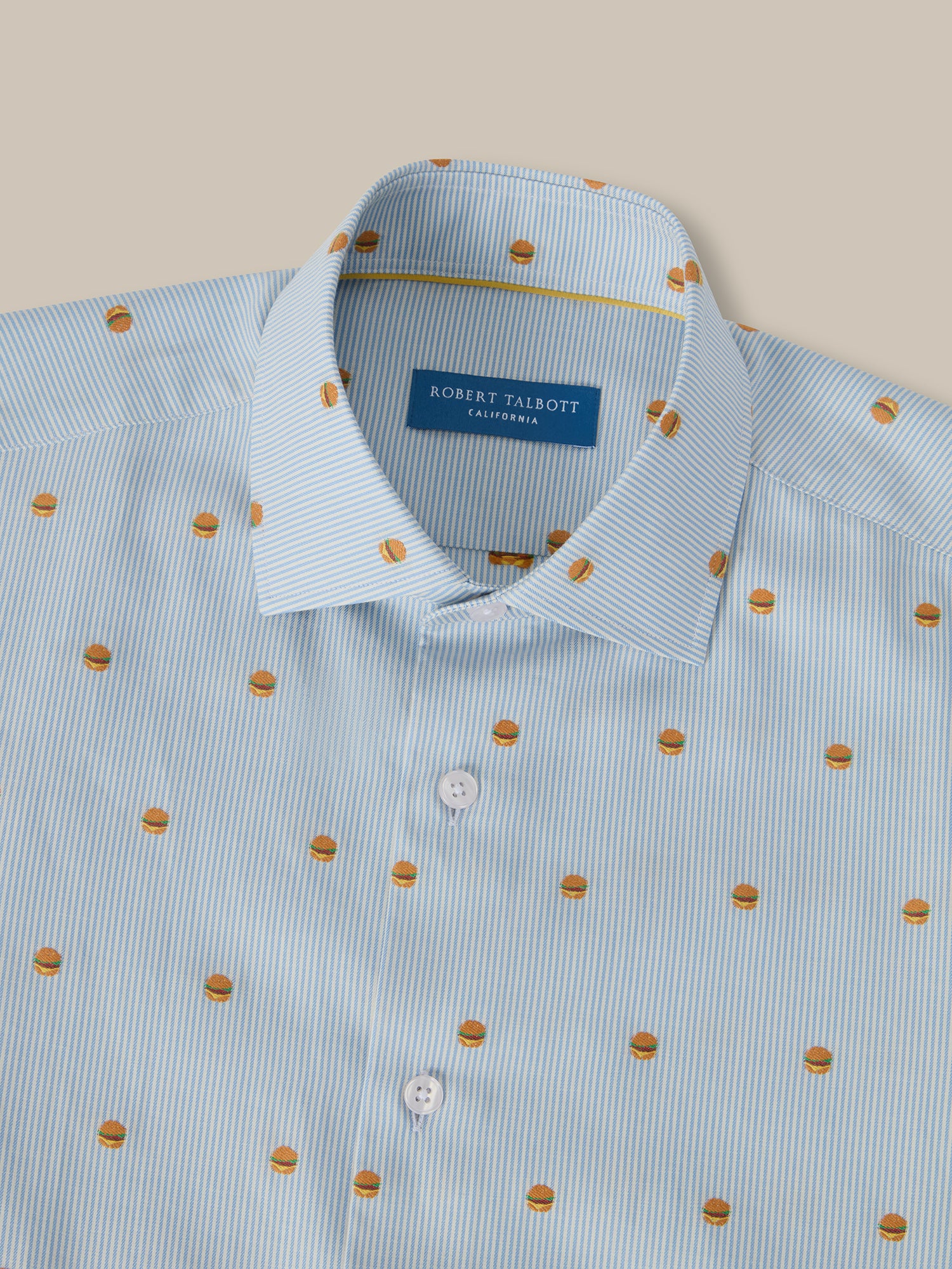 Robert Talbott Reynolds Burger camicia bianca fantasia