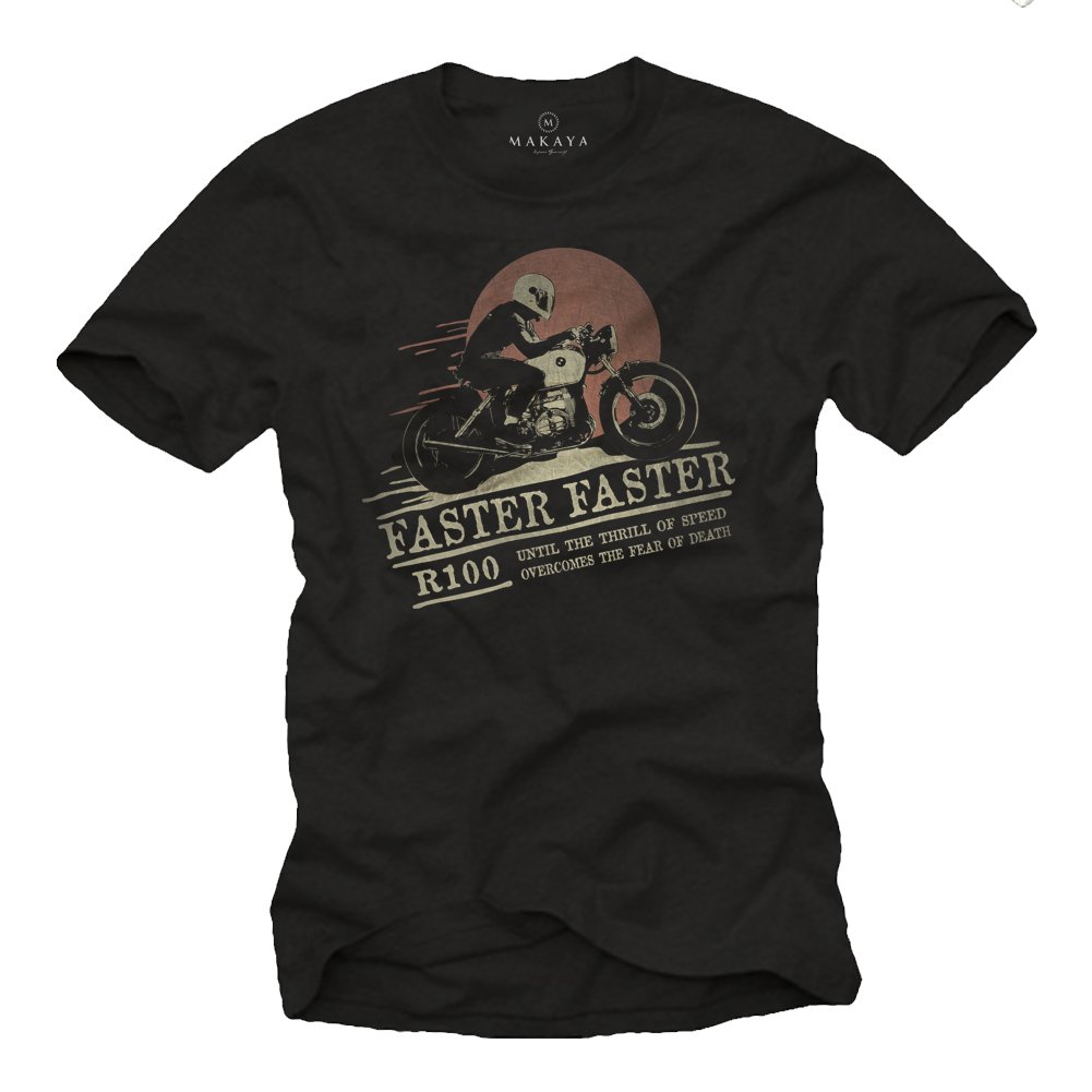 MAKAYA Cafe Racer T-Shirt Uomo Nera S Cotone