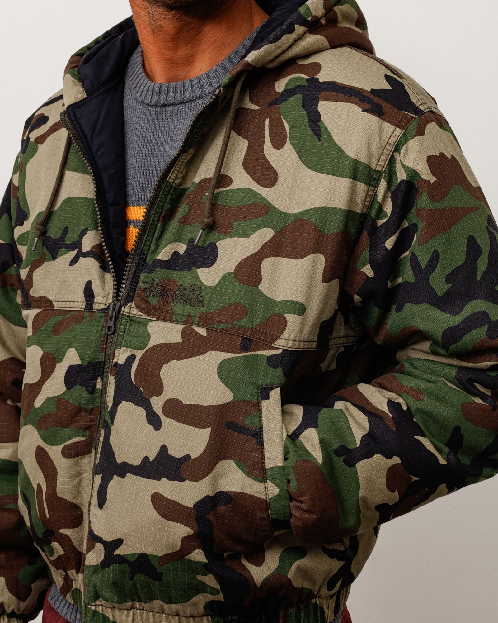 Stussy Ripstop Work Jacket giacca woodland camo cotone