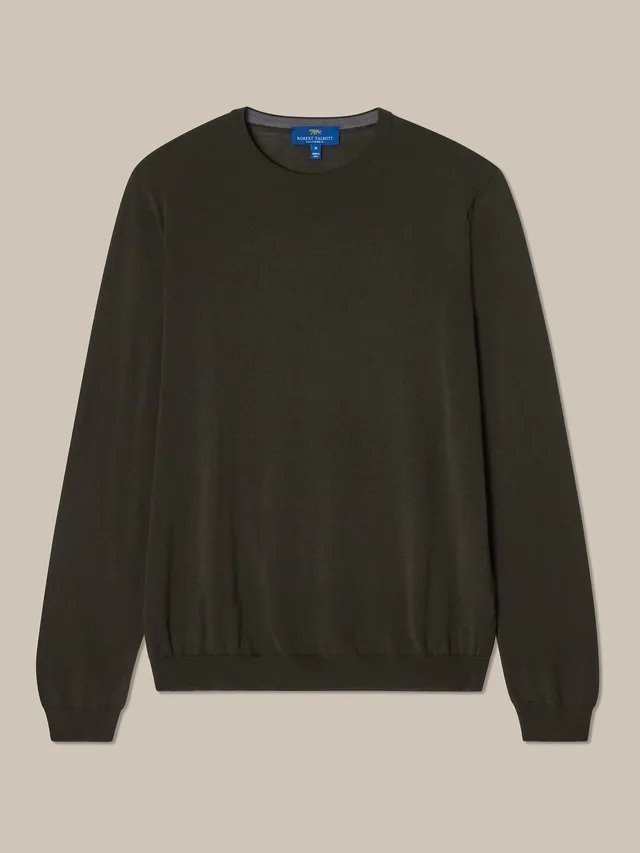 Robert Talbott Keaton Crewneck maglione merino verde oliva navy