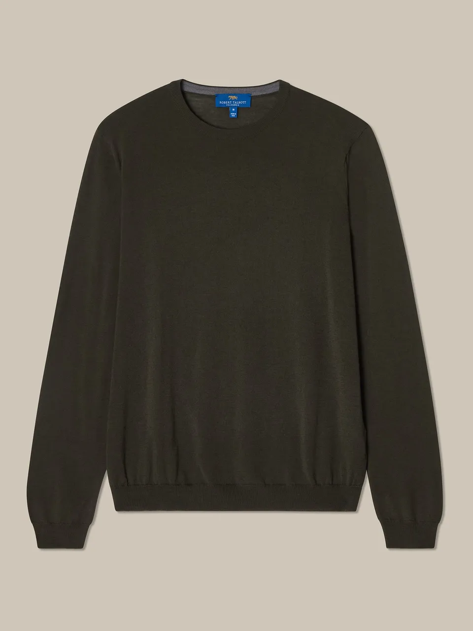Robert Talbott Keaton Crewneck maglione merino verde oliva navy