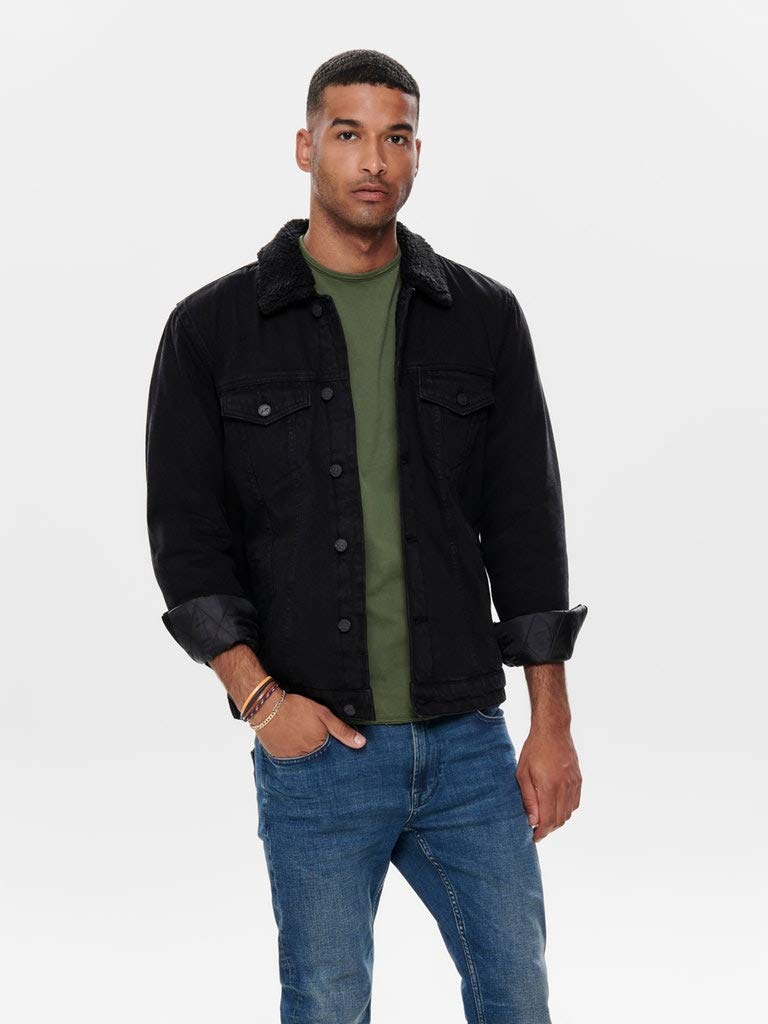 Only & Sons Giacca Jeans Uomo Nera Bottoni Tasche