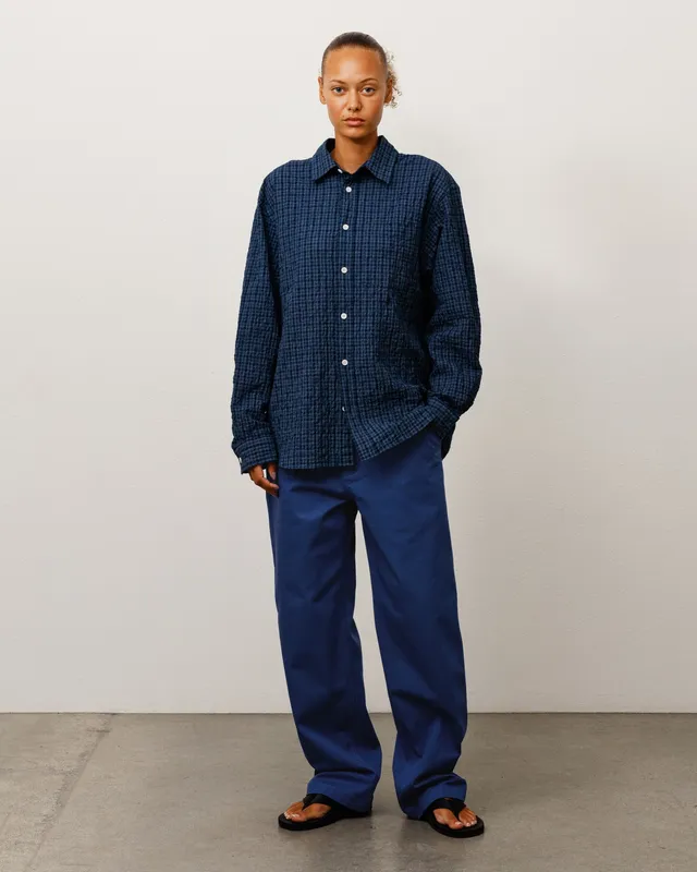Stussy Standard Crinkle Shirt camicia navy check cotone